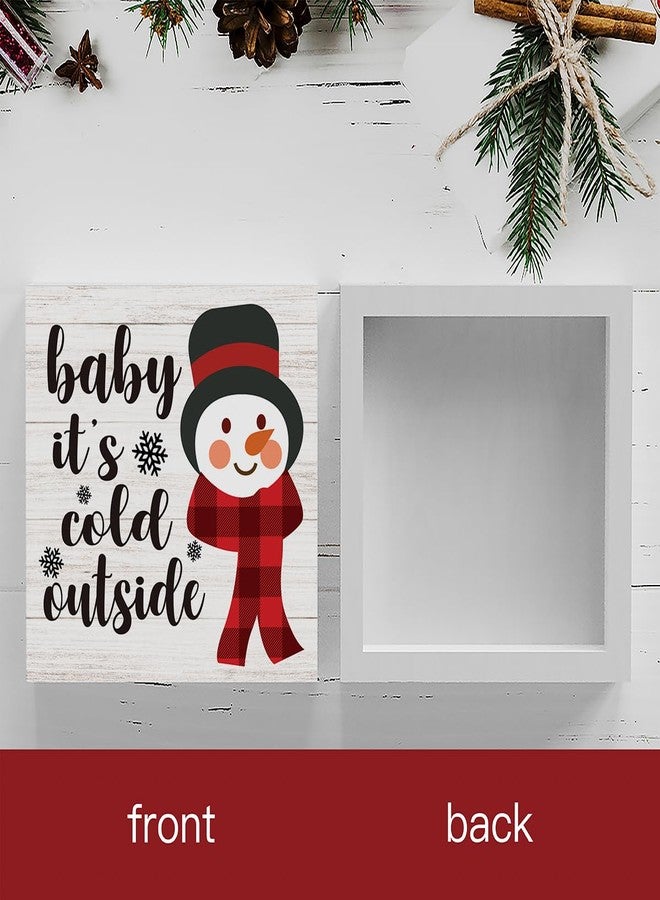 WRSUNT Baby It's Cold Outside Snowman Merry Christmas Tree Wood Box Sign, Farmhouse Christmas Santa Artwork Decor, Wood Square Sign Desk Block Signs Home Shelf Office Decoration 5 x 5 Inches - Image 2
